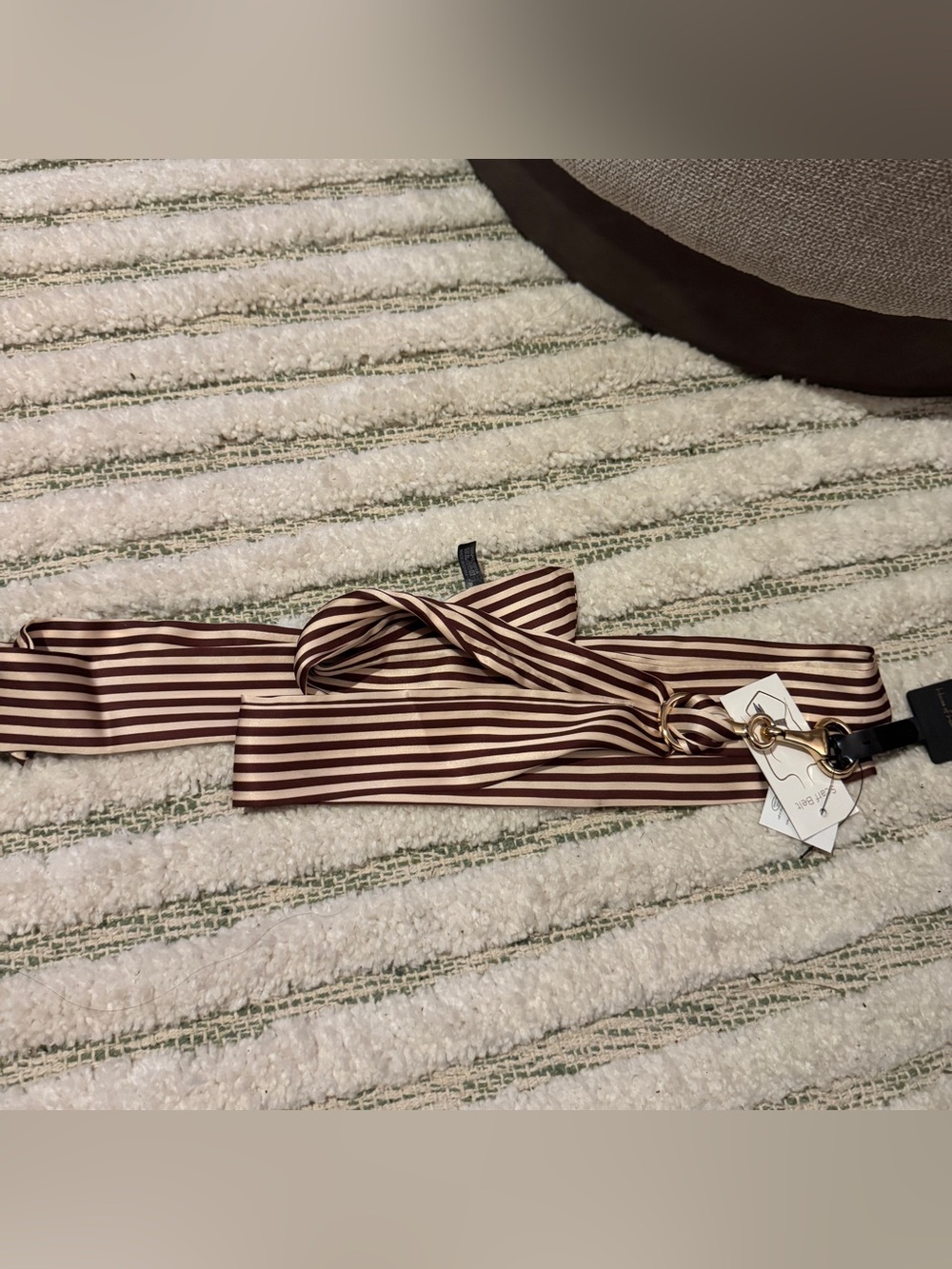 NWT House of Harlow 1960 Striped Scarf Belt Waist Sash Cream Burgundy Gold HW L